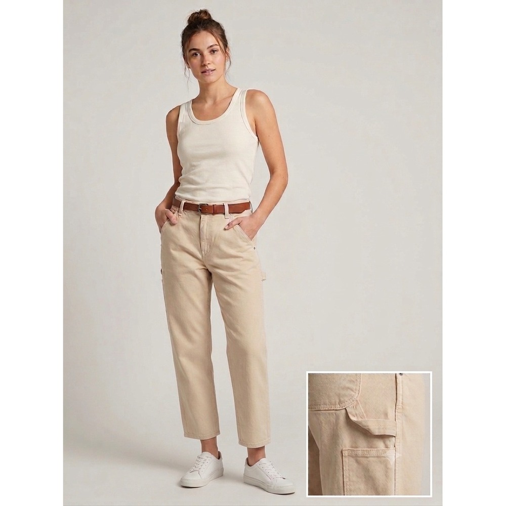 Lucky Brand Womens Carpenter Utility Pants Beige Tan High Rise Straight Leg 31